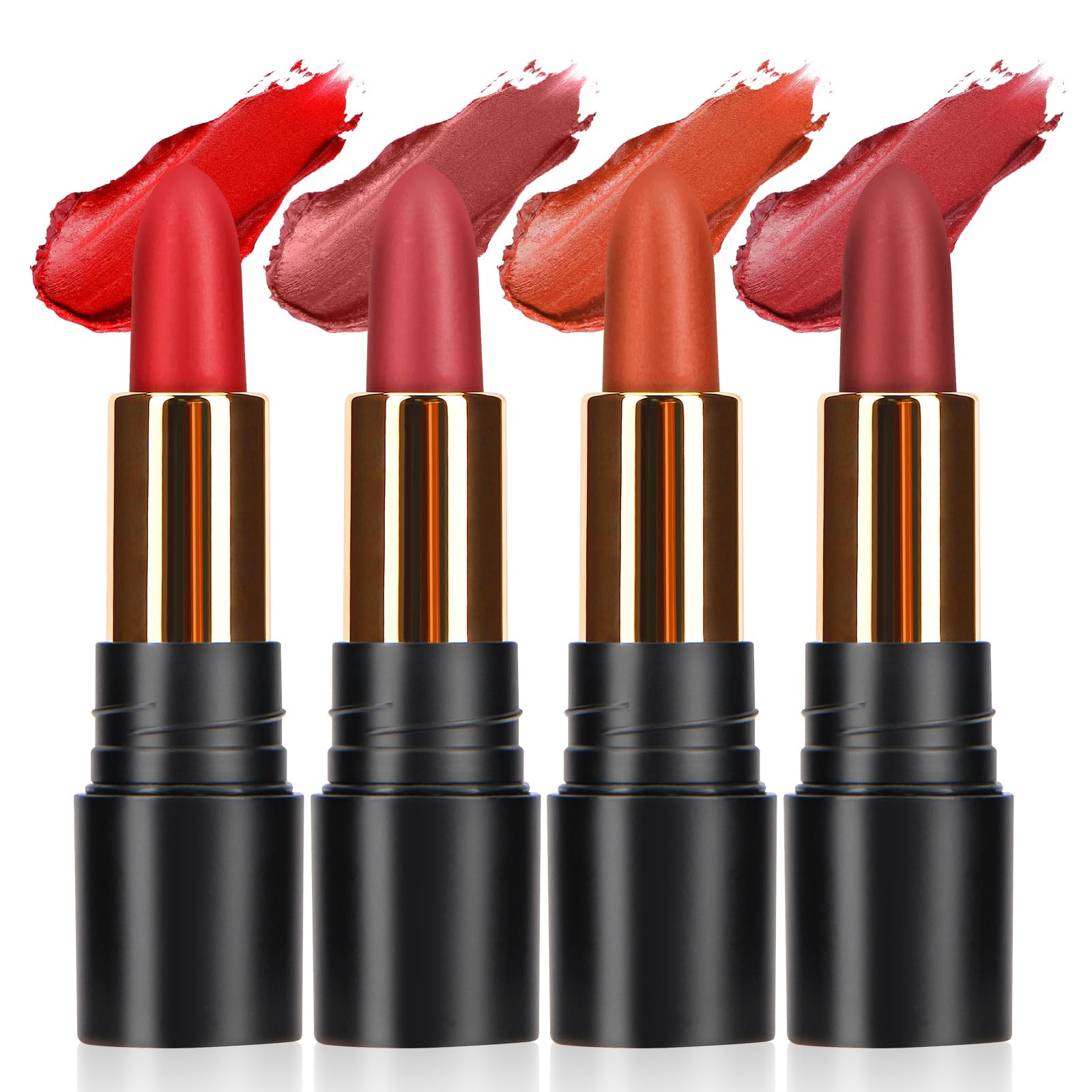 Anglicolor 4PCS Red Matte Lipstick, 24 Hour, Waterproof, High Coverage, Vegan & Cruelty-Free (4PCS, 15.2g)