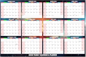 Wall Planner 2026 - Annual Wall Calendar 2026, Erasable Annual Wall Card, Double-Sided Monthly Calendar for Habits, Reading, 