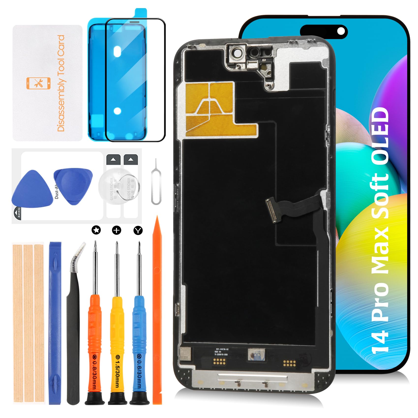 Photo 1 of Olivechard Soft OLED 14 Pro Max LCD Screen Replacement [120Hz Promotion+Proximity Sensor Cable] for iPhone 14 Pro Max 6.7 inch Touch Display Digitizer Touch Screen Assembly with Repair Tools