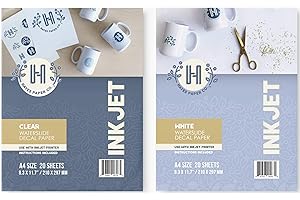 HAYES PAPER CO. Hayes Paper, Bundle Waterslide Decal Paper Inkjet Clear and White 40 Sheets Printable Water Slide Decals of A4 Size