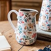 Vintage Colorful Flower Ceramic Vase with Handle, Retro Ice Glazed Crack Farmhouse Pitcher Vase for Home Decor, Living Room, Shelf, Office, Rustic Table Centerpiece 7 Inch