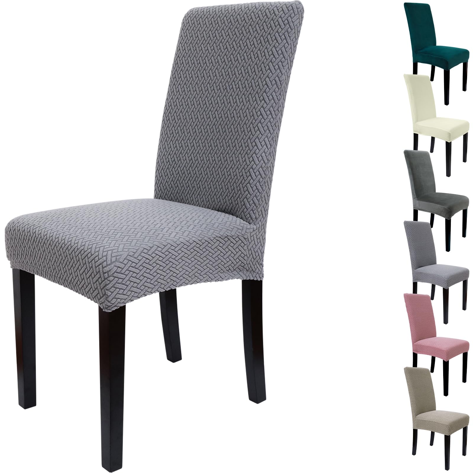 Zindoo Dining Chair Covers Set of 6, Stretch Dining Chair Protector Slipcovers Jacquard, Elastic Removable Washable Chair Seat Cover for Dining Room Kitchen Banquet Restaurant Home, Grey