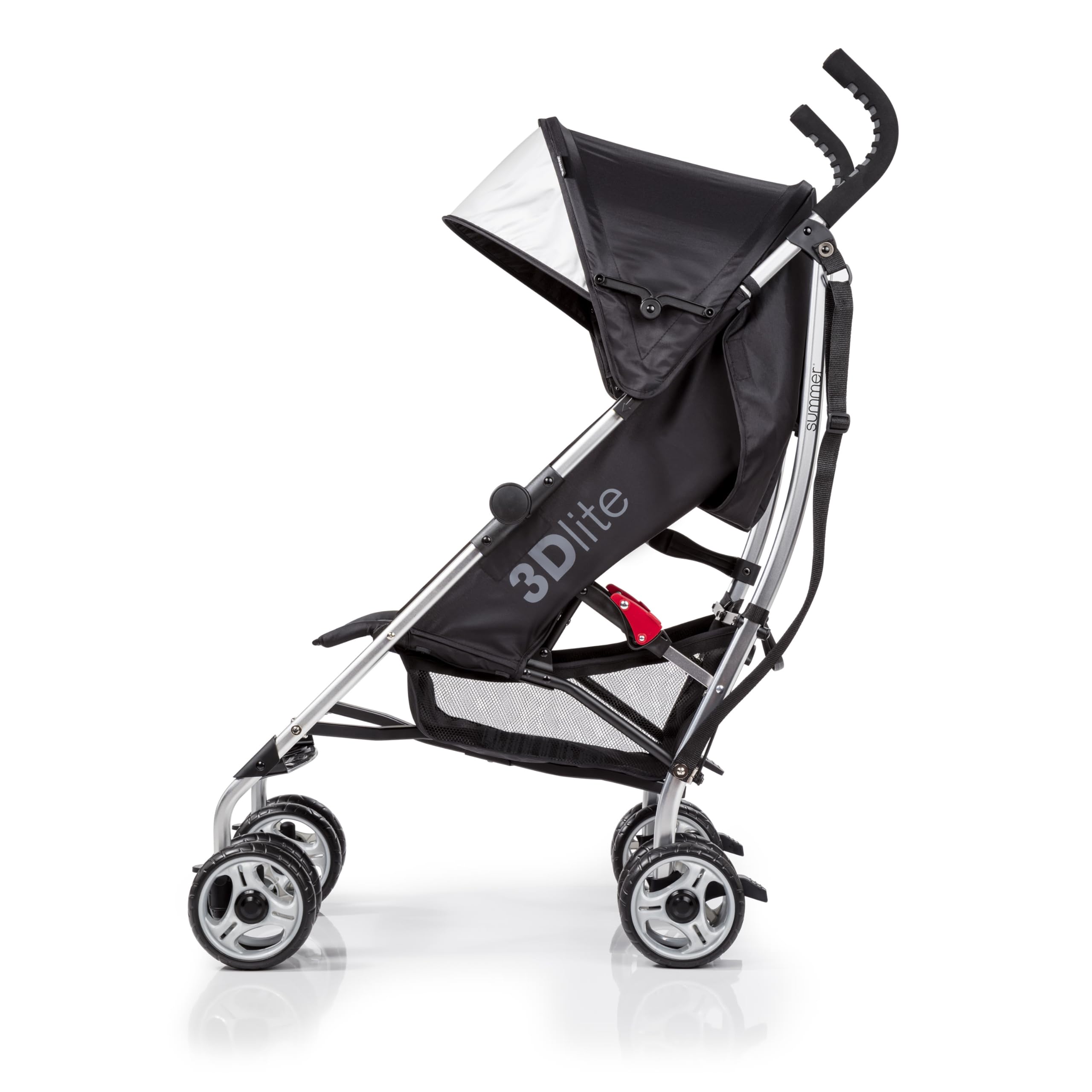 Bright Starts 3Dlite Convenience Stroller, Black - Lightweight Stroller, Large Seat Area, Mesh Siding, 4 Position Recline, Extra Large Storage Basket, Infant Stroller for Travel
