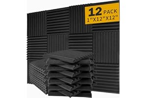 Saiqiang 12 Pack Acoustic Foam Panels 1" x 12"x 12" Soundproof Panels Black Sound Insulation for Wall Absorbing Fire Resistant Acoustic Dampening Wedges Home Office