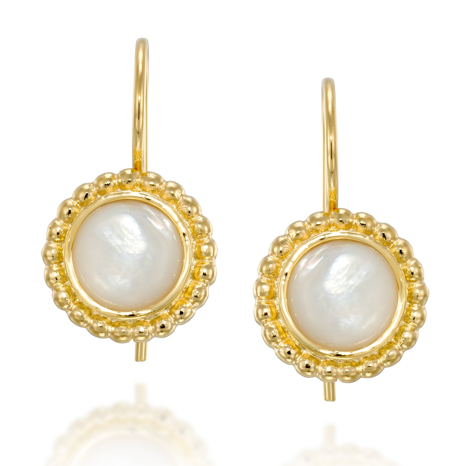 Stera Jewelry Elegant 14k Gold Plated Silver Round Earrings with 8mm Mother Of Pearl & Secure Backs
