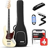 Donner Electric Bass Guitar 4 Strings Full-Size Standard Bass JB-Style Beginner Kit White for Starter with Free Online Lesson