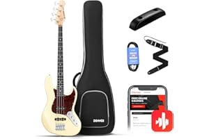 Donner Electric Bass Guitar 4 Strings Full-Size Standard Bass JB-Style Beginner Kit White for Starter with Free Online Lesson Gig Bag Guitar Strap and Guitar Cable, DJB-510
