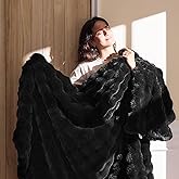 Fluffy Faux Fur Throw Blanket for Couch, Bed & Sofa - Twin Size 60''x80'', Luxury Cozy Plush, Bubble, Warm Decorative Blanket - Black