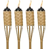 TIKI Brand 4-Pack Luau Bamboo Torches, Weather Resistant Coated Torch, Outdoor Décor for Home, Garden, Patio, 57 Inch, Natura