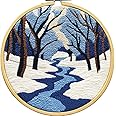 DIY Punch Needle Kits for Beginners Winter Snow River Trees with Hoop Punch Needle Starter Craft Embroidery Set Easy for Adults and Children Festival Gift and Decoration 20x20cm-2