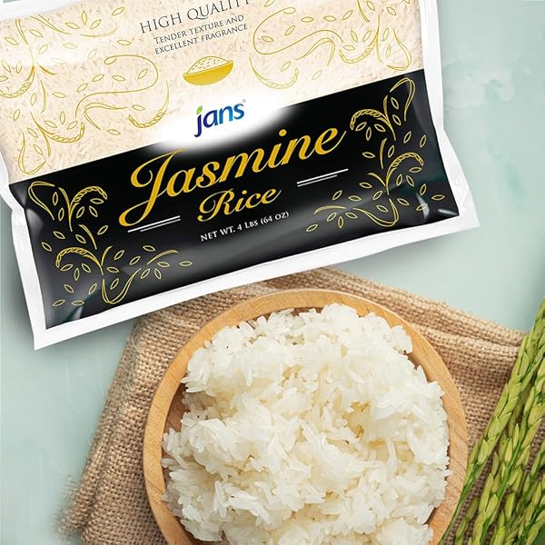 JANS JASMINE RICE – LONG GRAIN WHITE RICE FROM THAILAND, TENDER TEXTURE, EXCELLENT FRAGRANCE | GLUTEN FREE, EASY TO COOK, PANTRY STAPLE, 4LB BAG (PACK OF 1)
