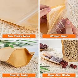 100 PCS Stand Up Pouches,8 x 12 inch Kraft Paper