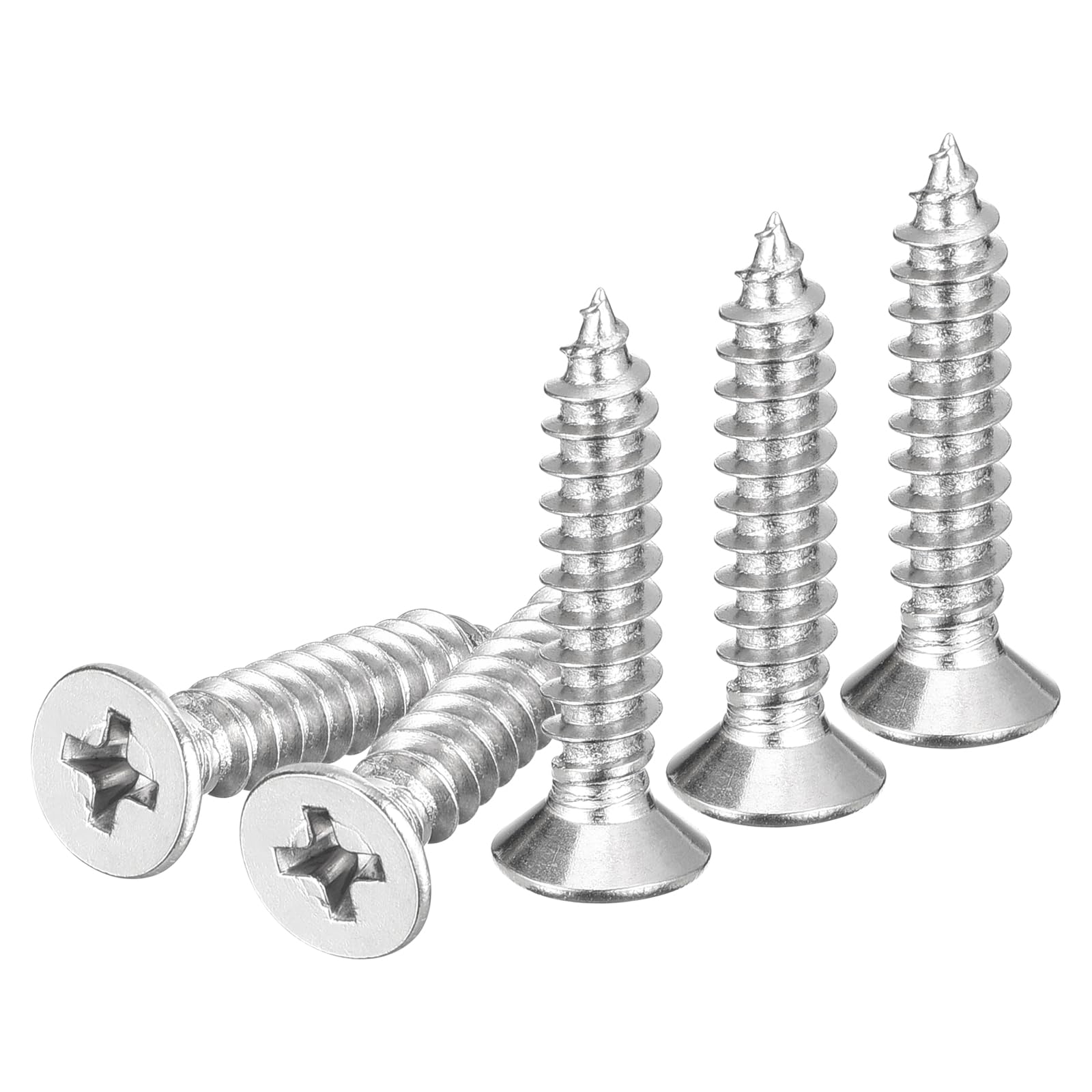 DTGN 50Pcs M5x25mm Flat Head Wood Screws, 304 Stainless Steel Phillips Self Tapping Screws - Good for Woodworking, Furniture - Silver — image 1
