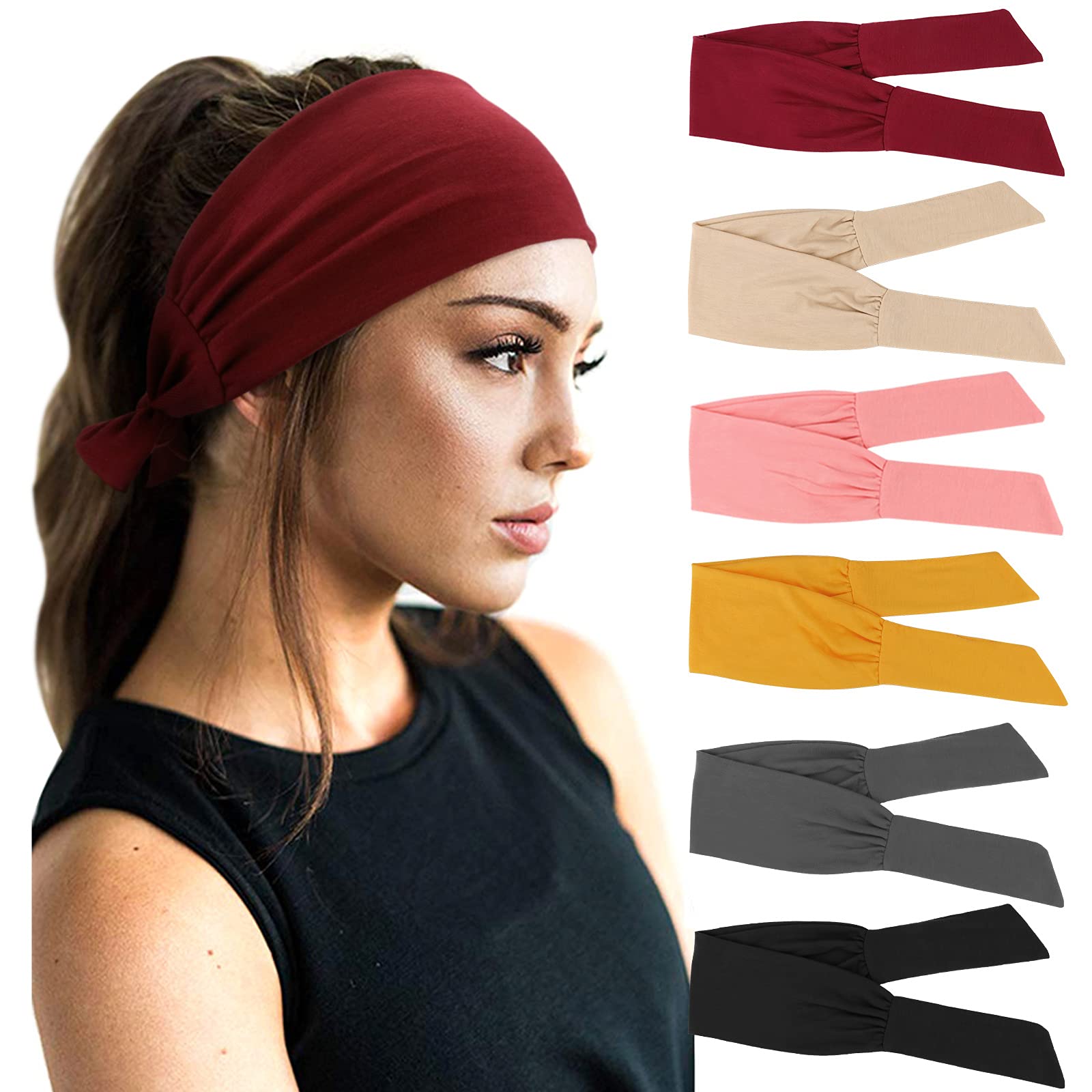 DRESHOW 6 Pack Women Headbands Wide Elastic Hair Bands Head Wrap Cute Knot Hair Accessories