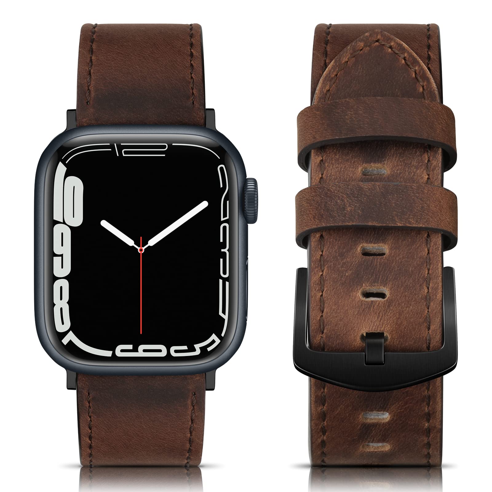 Photo 1 of EDIMENS Leather Bands Compatible with Apple Watch 46mm 45mm 44mm 42mm(Series 1 2 3) Band Men Women, Vintage Genuine Leather Wristband Replacement Band Compatible for Apple Watch iwatch Series 10 9 8 7 6 5 4 SE2 SE