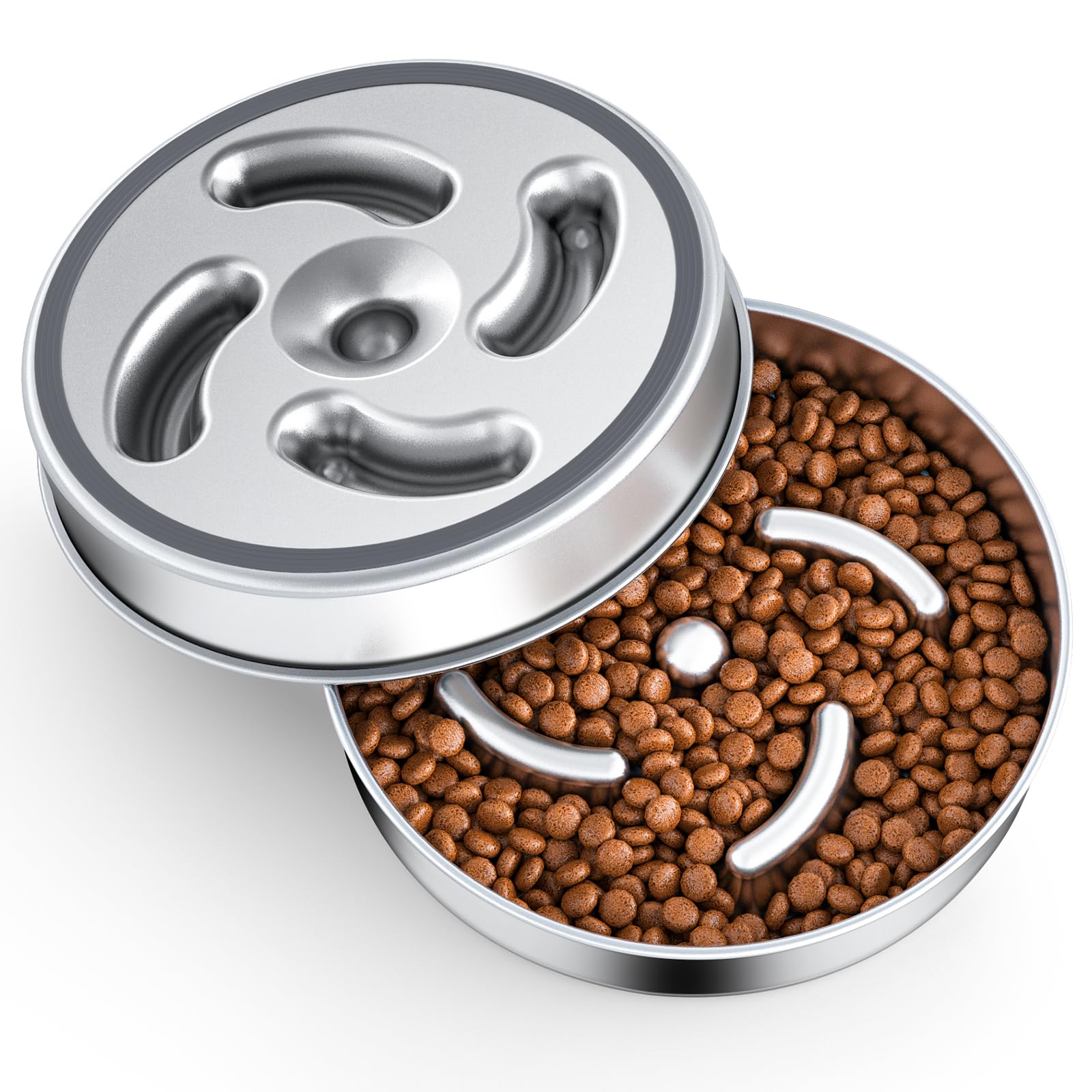 Photo 1 of 1 bowl only ---------- Slow Feeder Dog Bowls with Non-Slip Bottom Stainless Steel Metal Slow Feeing Bowls 3 Cups for Small Medium Dogs and Fast Eaters Slowing Down of Eating