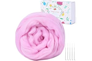 JUPEAN Colored Natural Wool Roving Needle Felting Pink Fiber Wool Chunky Yarn Wool Felting Supplies for Wet Felting and DIY Craft
