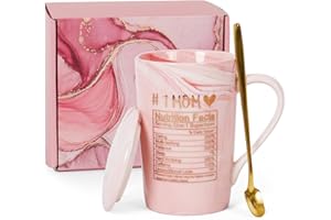 ONEVIVE Funny Coffee Mug Gifts for Mom Women Best Mom ever Gifts, 14 oz Pink Ceramic Coffee Mug Birthday Gift Christmas Gift Mom Gifts(Nutrition Facts)