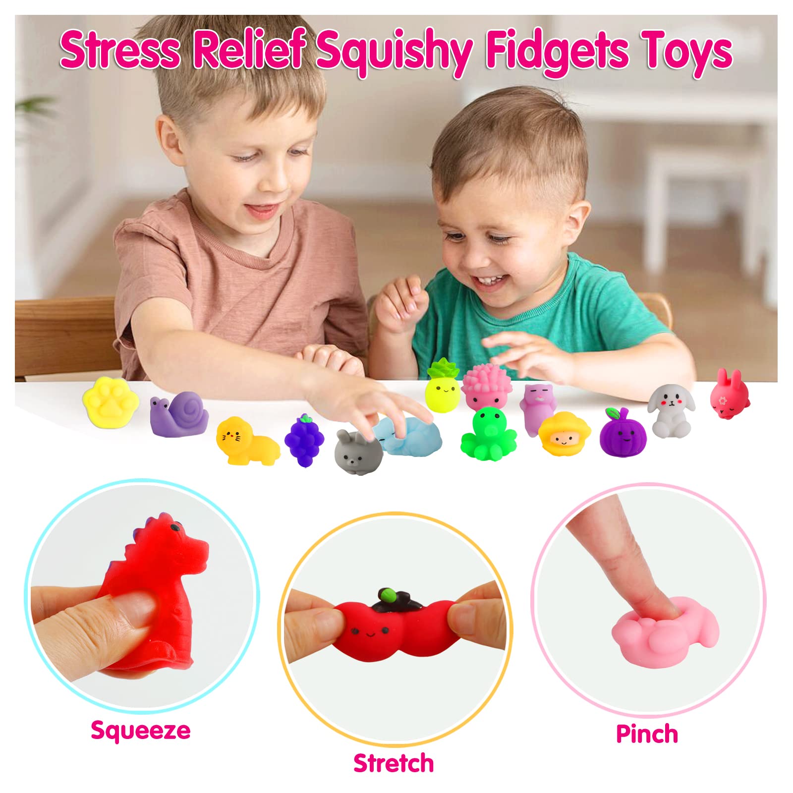 100 Pcs Kawaii Squishies Party Favors for Kids 4-8-12, Mochi Squishy Toys Treasure Box Toys for Classroom Prizes,Stress Relief Fidget Toys Birthday Gift for Boys Girls Goodie Bag Pinata Stuffers