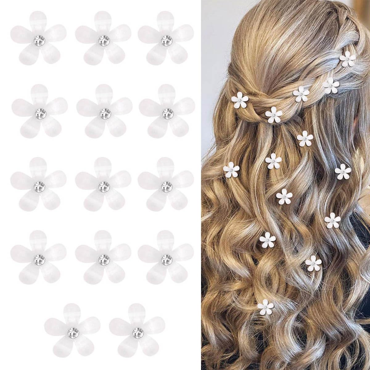 14 Pcs White Rhinestone Flower Hair Claw Clips,Bridal Hair Barrettes Small Flower Hairpins for Women,Girls,Cute Mini Barrettes Hair Styling Accessories for Daliy Party,Wedding,Photograph (White)