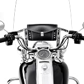 KEMIMOTO Motorcycle Windshield Bag Fit for Road King Softail Storage Tool | 1995-2019 2020 2021 2022 2023 2024, 10" Windscreen Studded Pouch, Metal Twist Lock Closure, PU Leather, No Drilling Required