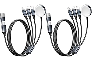 Renmou 2Pack for Apple Watch Charger,4 in 2 Multi Charging Cable,Type C/Lightning/Micro USB Nylon Braided Travel Vacation Essentials Compatible with iWatch Series,for iPhone Series-Black(5FT)