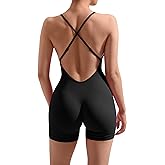 MOOSLOVER Women Strappy Backless Jumpsuits Tummy Control Bodycon Yoga Romper One Piece Workout Jumpsuit Shorts