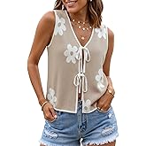 ZESICA Women's Tie Front Sweater Vest Summer Print Sleeveless Knit Y2k Tank Tops 2026 Trendy Clothes Outfits