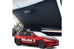 Wigoo 2025 Upgraded Accessories Tesla Model 3 Windshield Sunshade [OEM Design, 100% Sun Blockage] Foldable Heat Insulation Sun Shade with Storage Bag, for Tesla Model 3 2016~2025, Silver Coating