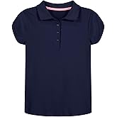 Nautica Girls' School Uniform Short Sleeve Polo Shirt, Button Closure, Soft Pique Fabric