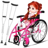 Toddmomy Realistic Mini Wheelchair Crutch Props Dollhouse Accessory Set Decorative Miniature Wheelchair and Crutches Set for 8-11.5 Inch Dolls Kids Role Play Toy