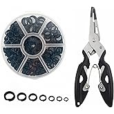 Mimilure 350pcs Flattened Split Rings Kit: 7-Sizes High Strength Steel Fishing Split Rings with Plier Set for Saltwater Lure Hook Connector