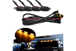 MLAHUIER 4PCS LED Grill Lights, Car Front Grill Bumper Trim Lamps, Bright Amber LED Grill Lights with Wiring Harness, Compatible with F150 F250 F350 (Yellow)