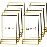 AeKeatDa 12 Pack Acrylic Sign Holders 4''x6'' Display Stand with Gold Border Double-Sided Clear Display Frames for Weddings,