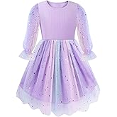 Toddler Girls Long Sleeve Tulle Dress, Sequin Girls Tutu Puff Princess Dresses for Christmas Wedding Birthday Party 2-7Y