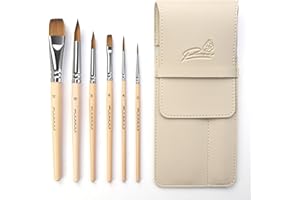 Sable Travel Watercolor Brushes, Fuumuui 6pcs Kolinsky Sable Watercolor Travel Brushes with Short Handles - Detail Liner Pointed Round Flat Wash Mop for Watercolor Gouache Ink Painting