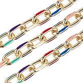 YOUBEIYEE 1 Yard Paperclip Chains Bulk Gold Plated Aluminum Jewelry Chain for Jewelry Making Mixed Color Enamel Decoration Craft Chain