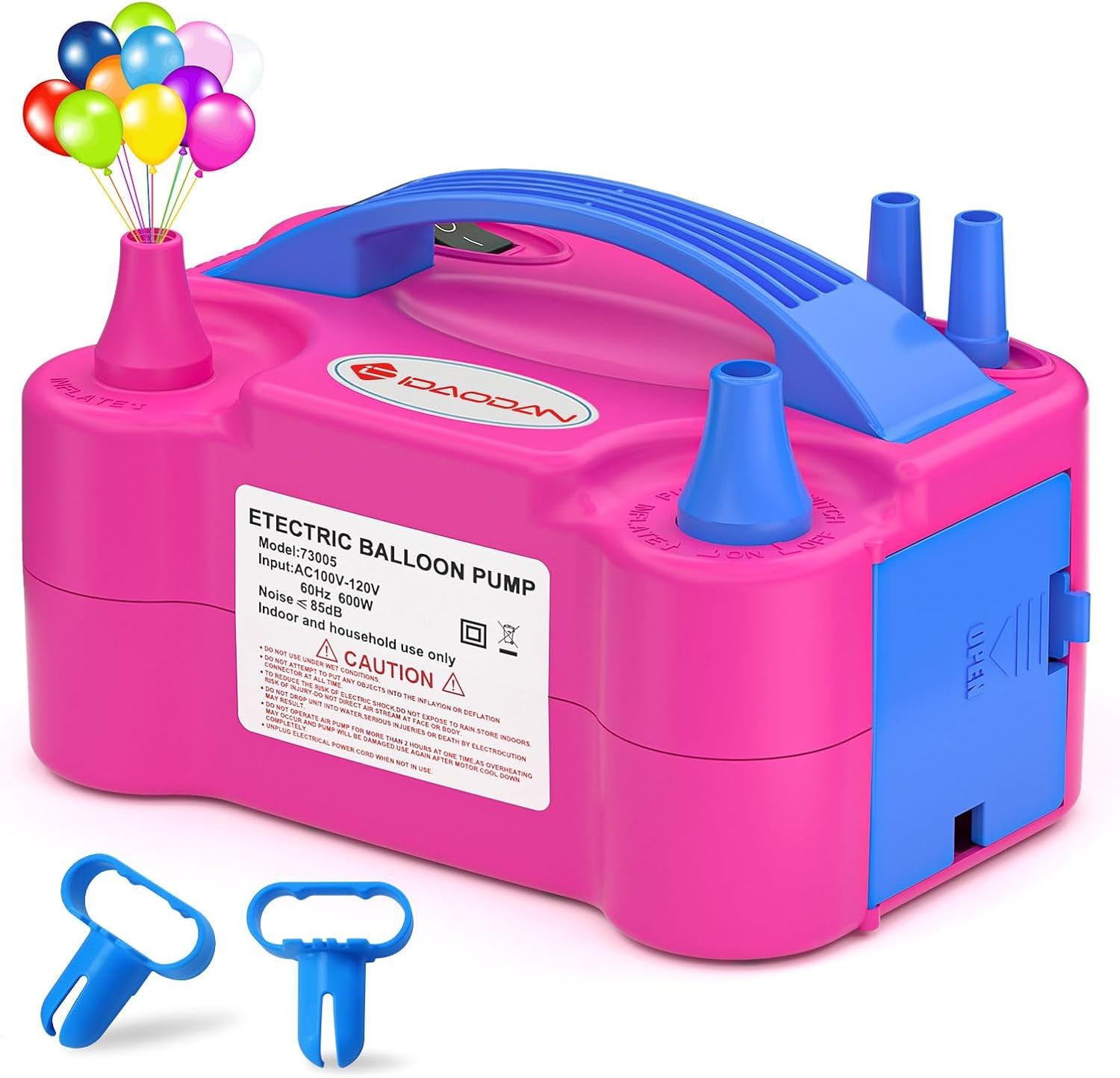 IDAODAN Electric Balloon Pump, Portable Electric Balloon Blower Machine Balloon Air Pump Dual Nozzle Rose Red 110V 600W Balloon Inflator for Party Decorations