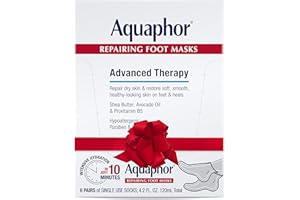Aquaphor Repairing Foot Masks, Moisturizing Socks for Dry Feet with Avocado Oil and Shea Butter, Holiday Gifts for Self Care, Pack of 6