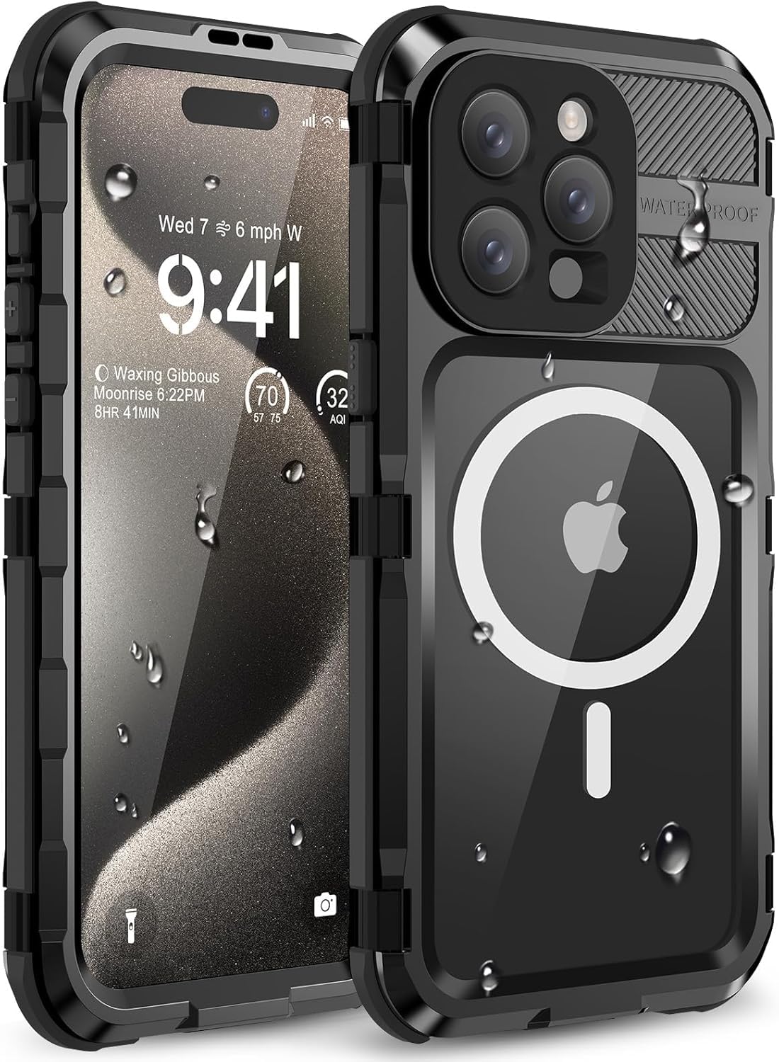 WIFORT for iPhone 15 Pro Waterproof Case, Heavy Duty Metal Cover with Built-in Screen Protector [Compatible with Magsafe], 360° Full Body Protective Shockproof Case for iPhone 15 Pro, 6.1" Black — image 1