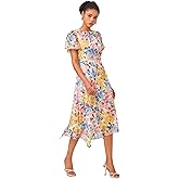 ADOR Womens Floral Chiffon Maxi Dress Short Flutter Sleeve Empire Waist Summer High Low Boho Beach Wedding Guest Dresses