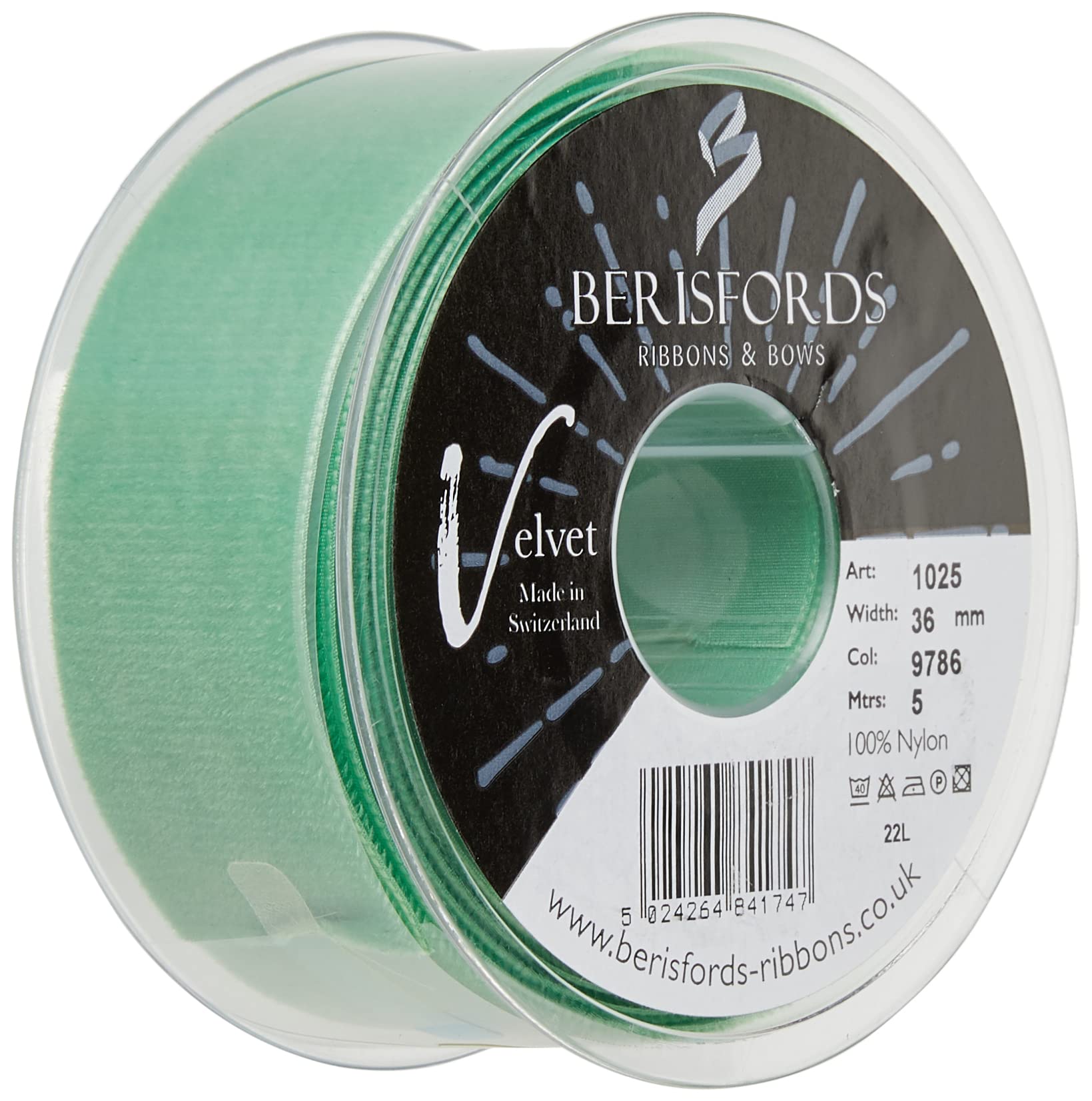 Berisfords Velvet Ribbon, Laitue, 10.2 x 4.5 x 10.2 cm