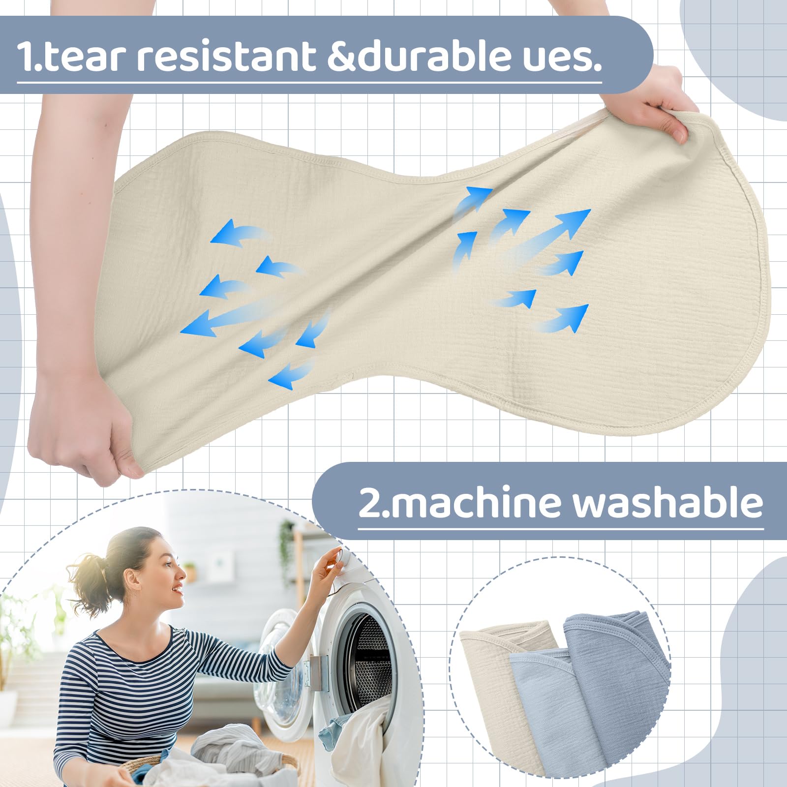 Hahafelt 3 Pcs Changing Pad Liners Fits in Peanut Shape Changing Pad Waterproof Diaper Mats Organic Cotton Peanut Mats are Warm on a Baby's Back, Washable Reusable(Elegant Style,Blue)