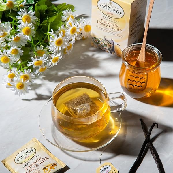 TWININGS TEA, CAMOMILE, HONEY & VANILLA – COMFORTING CAFFEINE FREE BLEND, TWININGS CAMOMILE TEA BAGS WITH HONEY & VANILLA, SOOTHING TWINING SLEEP TEA BEVERAGE, 20 COUNT