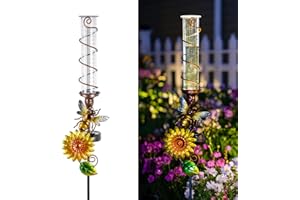 VEWOGIFT Rain Gauge Outdoor, Solar Rain Gauges for Yard, Freeze Proof Rain Gauge with 7" Plastic Tube, Bee Metal Decorative G