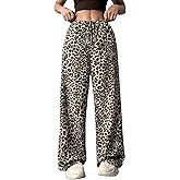 IYOWEL Womens Leopard Print Pants Drawstring Elastic Waist Straight Leg Lounge Pants Y2K Cheetah Pajama Trousers with Pockets