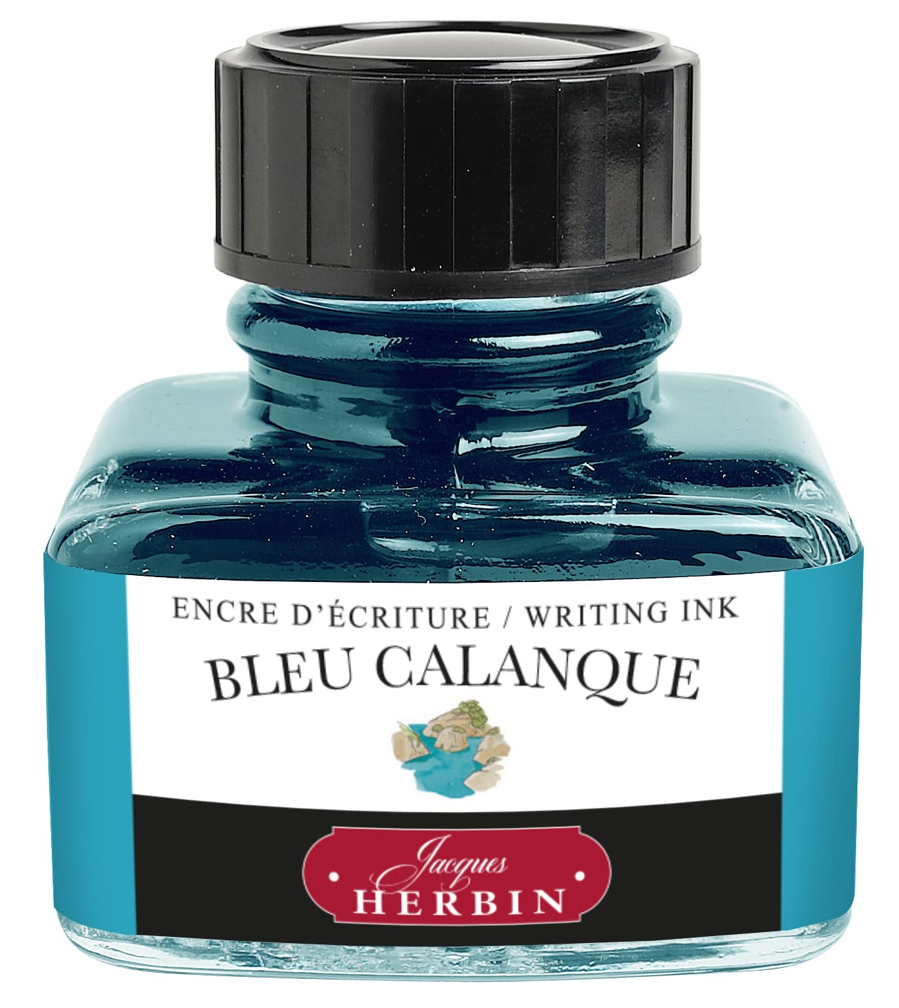 Jacques Herbin 13014T - One 30 ml bottle of ink for fountain pens and rollerball pens, Calanque blue colour - made in France - Calligraphy and Writing