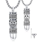 SIMONLY Bullet Urn Necklaces for Ashes 925 Sterling Silver Lion Eagle Compass Tree of Life Necklace Viking Warrior Leo Cremation Jewelry for Men Women Unisex