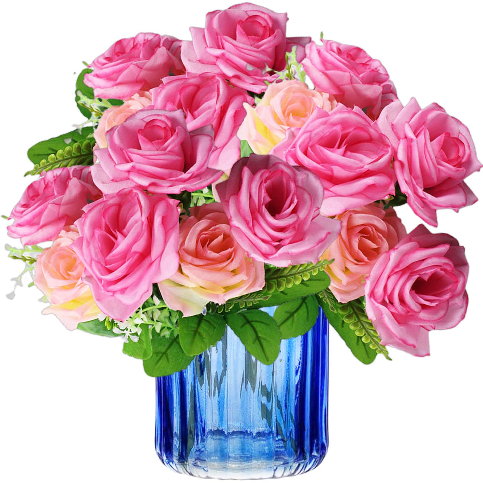 astylishome Pink Artificial Flower 21 Pcs Rose Flowers Fake Roses for Wedding Bouquet Table Centerpiece Home Decoration DIY Floral Arrangements Decor Realistic Appearance 0320