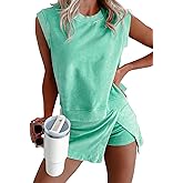 miduo Womens Summer 2 Piece Lounge Sets Mineral Wash Cotton Tank Top Lined Split Skirt Set